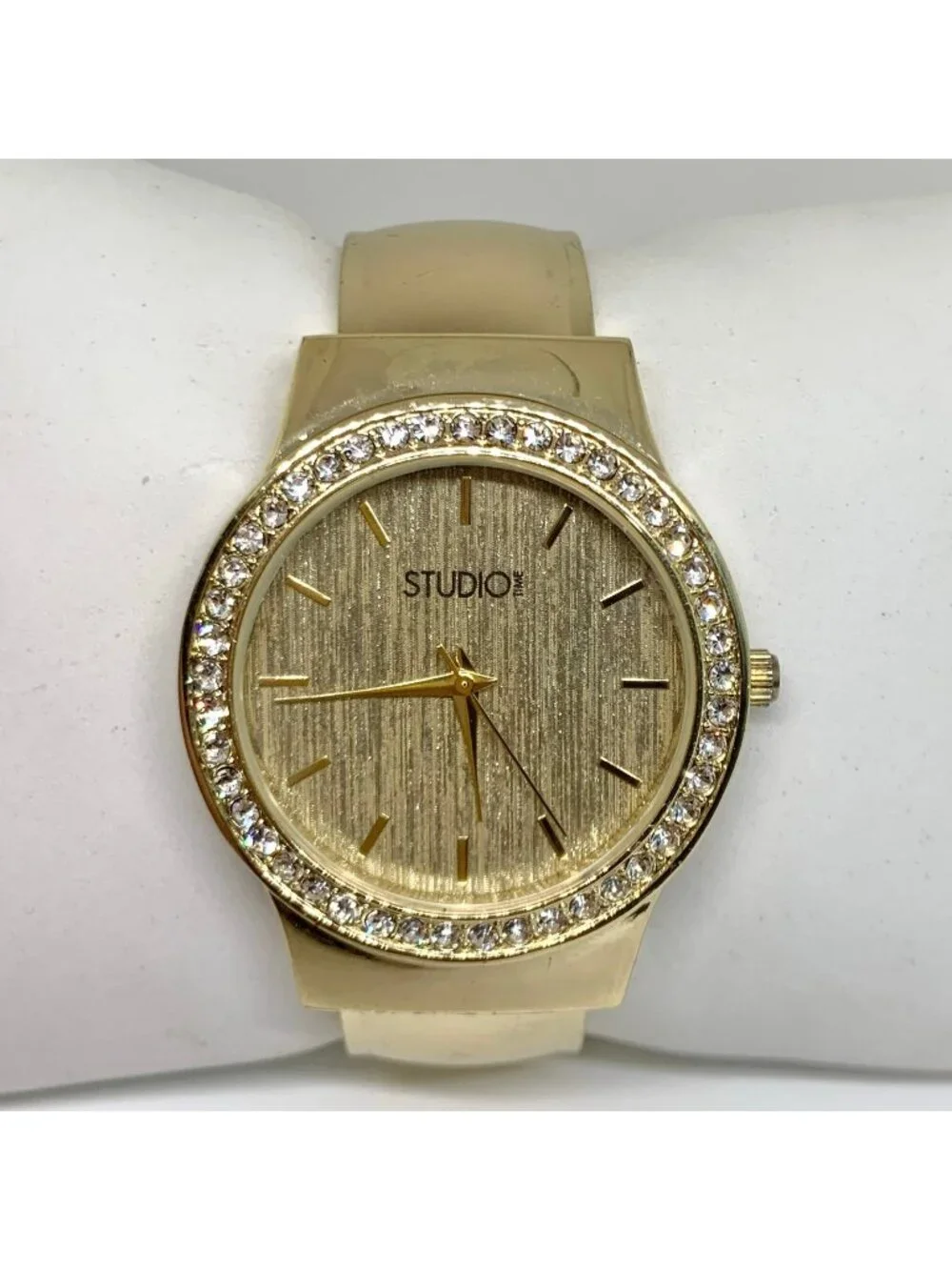Studio women’s watch gold tone dial cuff bracelet size 7” quartz 38mm running